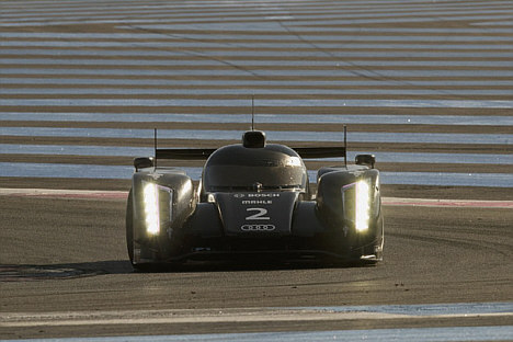 Audi R18 2012 under testen på Paul Ricard banen i Frankrig.
(Foto: Audi Motorsport)